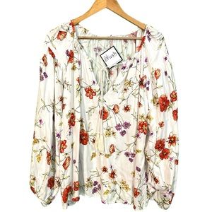 Olivaceous Anthropologie Garden View Floral White Blouse Women’s Size Small